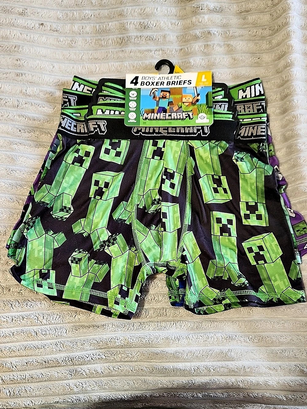 Minecraft Boys' Athletic Boxer Briefs 4-Pack Green & Black Large